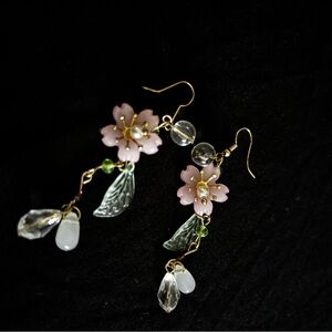 Floral Drop Earrings with Pink and Gold Accents